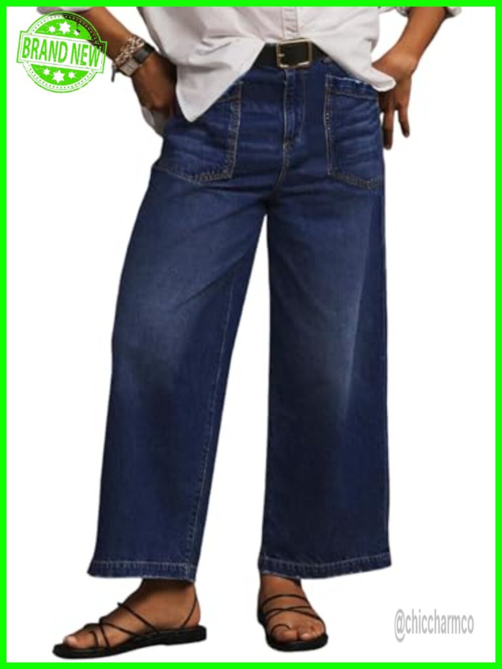 Plus Size High Waisted Wide Leg Jeans Stretchy Denim Pants with Pockets